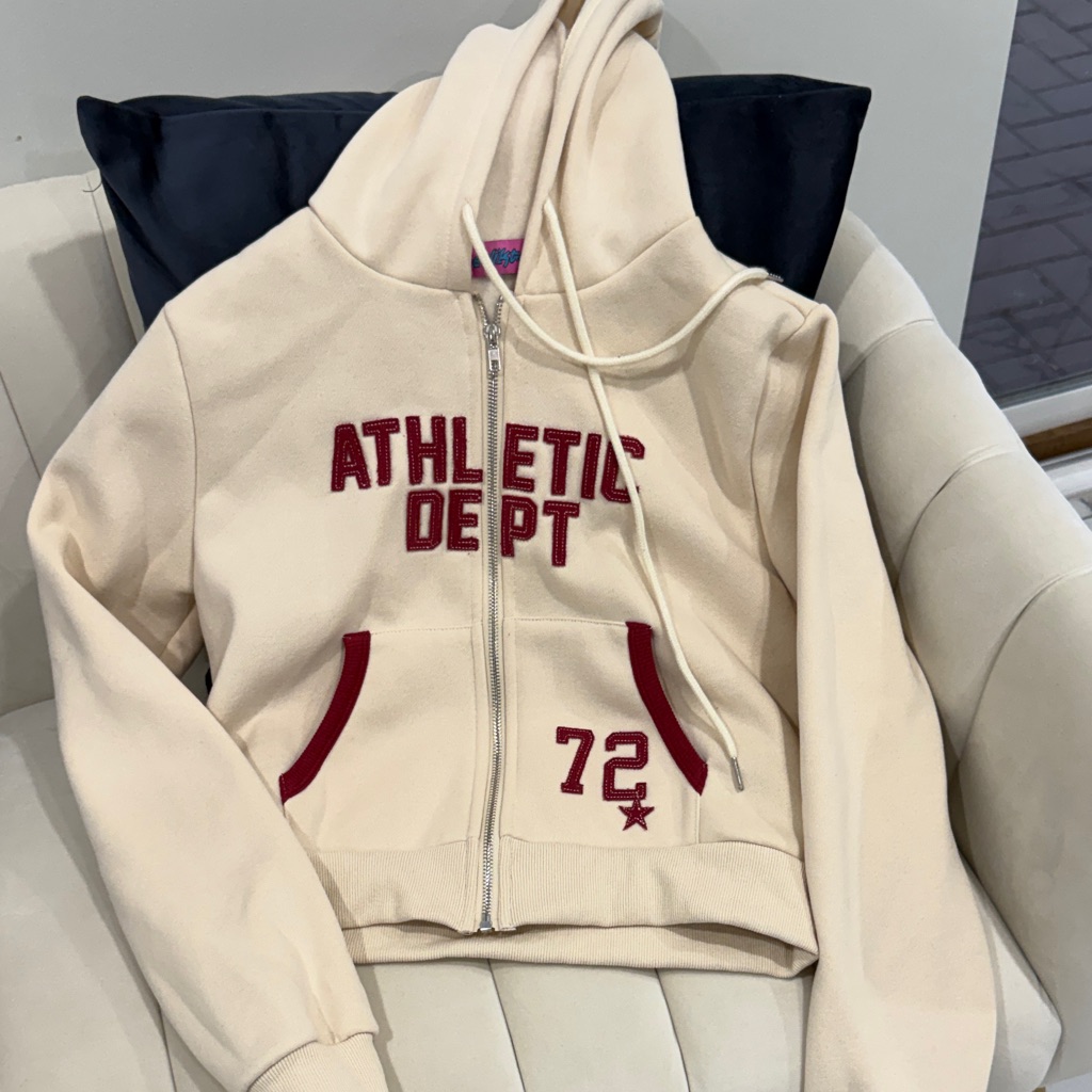 Edikted Cream Varsity Jacket With Red Accents